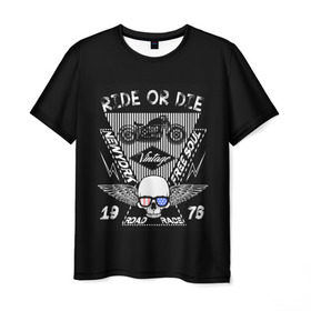 Мужская футболка 3D с принтом Ride or Die , 100% полиэфир | прямой крой, круглый вырез горловины, длина до линии бедер | 3d | avto | motors | авто | два колеса | железо | колеса | машина | мотоцикл | надписи | череп | шлем