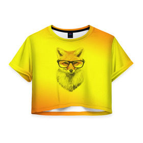 Женская футболка 3D укороченная с принтом Лис ученый , 100% полиэстер | круглая горловина, длина футболки до линии талии, рукава с отворотами | Тематика изображения на принте: fox | животное | зверь | красивая | лес | лис | лиса | лисенок | лисица | лисичка | мех | очки | патрикеевна | песец | плутовка | прикольная | природа | рисунок | рыжая | рыжий цвет | сказка | хвост | хитрая