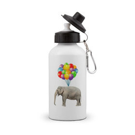 Бутылка спортивная с принтом Воздушный слоник , металл | емкость — 500 мл, в комплекте две пластиковые крышки и карабин для крепления | арт | животные | слон | шарики