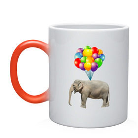 Кружка хамелеон с принтом Воздушный слоник , керамика | меняет цвет при нагревании, емкость 330 мл | арт | животные | слон | шарики