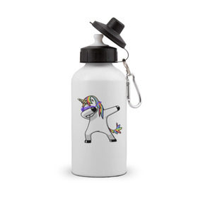 Бутылка спортивная с принтом Unicorn dab , металл | емкость — 500 мл, в комплекте две пластиковые крышки и карабин для крепления | арт | единорог | животные | музыка