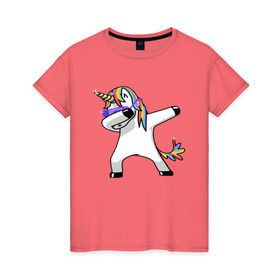 Женская футболка хлопок с принтом Unicorn dab , 100% хлопок | прямой крой, круглый вырез горловины, длина до линии бедер, слегка спущенное плечо | арт | единорог | животные | музыка