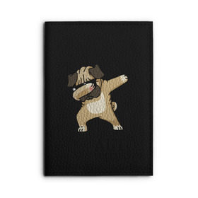 Обложка для автодокументов с принтом Dog dab , натуральная кожа |  размер 19,9*13 см; внутри 4 больших “конверта” для документов и один маленький отдел — туда идеально встанут права | арт | животное | мопс | музыка | собака