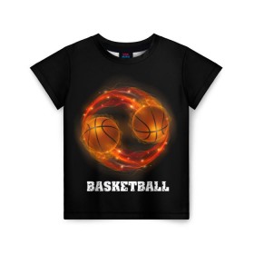 Детская футболка 3D с принтом basketball fire , 100% гипоаллергенный полиэфир | прямой крой, круглый вырез горловины, длина до линии бедер, чуть спущенное плечо, ткань немного тянется | fire | flames | light | sport | баскетбол | игра | кольцо | мяч | небо | огонь | сетка | спорт | спортивные соревнования | стиль
