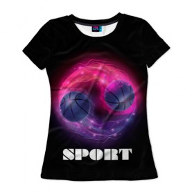 Женская футболка 3D с принтом basketball , 100% полиэфир ( синтетическое хлопкоподобное полотно) | прямой крой, круглый вырез горловины, длина до линии бедер | basketball | баскетбольный мяч | инь | мяч | небо | ян