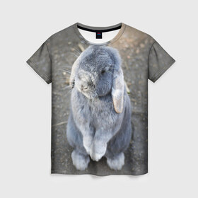 Женская футболка 3D с принтом Кролик , 100% полиэфир ( синтетическое хлопкоподобное полотно) | прямой крой, круглый вырез горловины, длина до линии бедер | грызун | животные | заяц | кролик | мордочка | природа | пушистый | уши