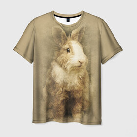 Мужская футболка 3D с принтом Кролик , 100% полиэфир | прямой крой, круглый вырез горловины, длина до линии бедер | грызун | животные | заяц | кролик | мордочка | природа | пушистый | уши