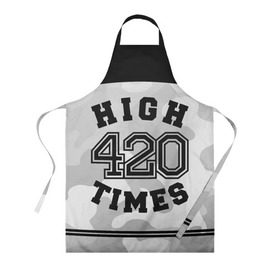 Фартук 3D с принтом High Times 420 Camo , 100% полиэстер | общий размер — 65 х 85 см, ширина нагрудника — 26 см, горловина — 53 см, длина завязок — 54 см, общий обхват в поясе — 173 см. Принт на завязках и на горловине наносится с двух сторон, на основной части фартука — только с внешней стороны | camouflage | камо | камуфляж