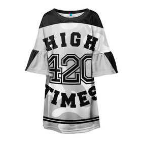 Детское платье 3D с принтом High Times 420 Camo , 100% полиэстер | прямой силуэт, чуть расширенный к низу. Круглая горловина, на рукавах — воланы | camouflage | камо | камуфляж