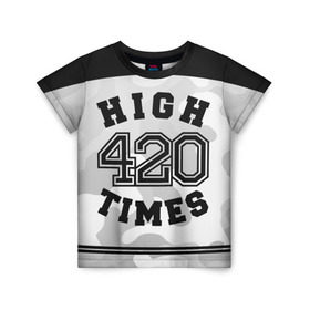 Детская футболка 3D с принтом High Times 420 Camo , 100% гипоаллергенный полиэфир | прямой крой, круглый вырез горловины, длина до линии бедер, чуть спущенное плечо, ткань немного тянется | camouflage | камо | камуфляж