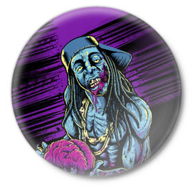 Значок с принтом Lil Wayne 5 ,  металл | круглая форма, металлическая застежка в виде булавки | lil wayne | rap | лил уэйн | рэп | хип хоп