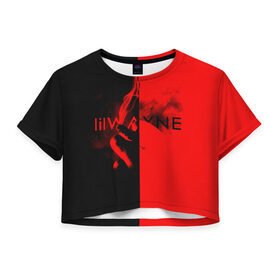 Женская футболка 3D укороченная с принтом Lil Wayne 4 , 100% полиэстер | круглая горловина, длина футболки до линии талии, рукава с отворотами | 