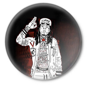 Значок с принтом Lil Wayne 3 ,  металл | круглая форма, металлическая застежка в виде булавки | lil wayne | rap | лил уэйн | рэп | хип хоп