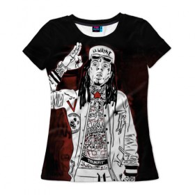 Женская футболка 3D с принтом Lil Wayne 3 , 100% полиэфир ( синтетическое хлопкоподобное полотно) | прямой крой, круглый вырез горловины, длина до линии бедер | lil wayne | rap | лил уэйн | рэп | хип хоп