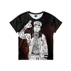 Детская футболка 3D с принтом Lil Wayne 3 , 100% гипоаллергенный полиэфир | прямой крой, круглый вырез горловины, длина до линии бедер, чуть спущенное плечо, ткань немного тянется | lil wayne | rap | лил уэйн | рэп | хип хоп