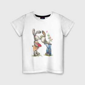 Детская футболка хлопок с принтом Любовь , 100% хлопок | круглый вырез горловины, полуприлегающий силуэт, длина до линии бедер | акварель | зайчиха | заяц | игрушка | кролики | мимими | плюшевый | рисунок | ягода