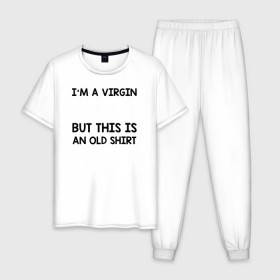 Мужская пижама хлопок с принтом Im a Virgin , 100% хлопок | брюки и футболка прямого кроя, без карманов, на брюках мягкая резинка на поясе и по низу штанин
 | girl | young pope | молодой папа