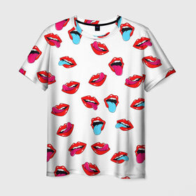Мужская футболка 3D с принтом Игривые губы , 100% полиэфир | прямой крой, круглый вырез горловины, длина до линии бедер | арт | губы | паттерн | поп | язык