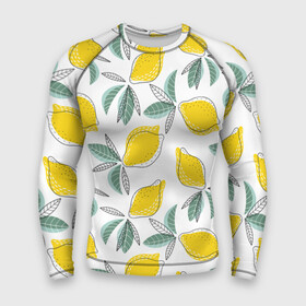 Мужской рашгард 3D с принтом Лимончики ,  |  | Тематика изображения на принте: лимоны | минимализм | паттерн | фрукты | цитрусовые