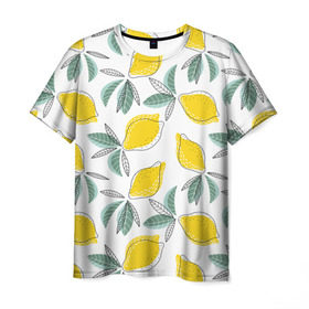 Мужская футболка 3D с принтом Лимончики , 100% полиэфир | прямой крой, круглый вырез горловины, длина до линии бедер | Тематика изображения на принте: лимоны | минимализм | паттерн | фрукты | цитрусовые