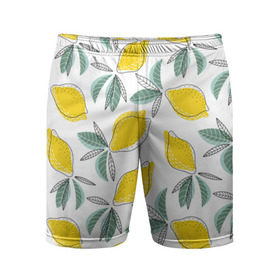 Мужские шорты 3D спортивные с принтом Лимончики ,  |  | Тематика изображения на принте: лимоны | минимализм | паттерн | фрукты | цитрусовые