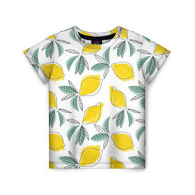 Детская футболка 3D с принтом Лимончики , 100% гипоаллергенный полиэфир | прямой крой, круглый вырез горловины, длина до линии бедер, чуть спущенное плечо, ткань немного тянется | лимоны | минимализм | паттерн | фрукты | цитрусовые