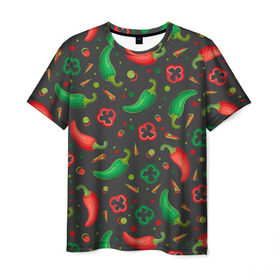 Мужская футболка 3D с принтом Перчики , 100% полиэфир | прямой крой, круглый вырез горловины, длина до линии бедер | еда | овощи | паттерн | перец