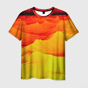 Мужская футболка 3D с принтом Пустыня , 100% полиэфир | прямой крой, круглый вырез горловины, длина до линии бедер | 3d | narure | summer | yellow | вечер | жара | закат | насыпи | песок | пустыня | солнце