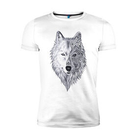 Мужская футболка премиум с принтом Рисованный волк , 92% хлопок, 8% лайкра | приталенный силуэт, круглый вырез ворота, длина до линии бедра, короткий рукав | Тематика изображения на принте: арт | волки | графика | животные | узор | хищники | черно белые