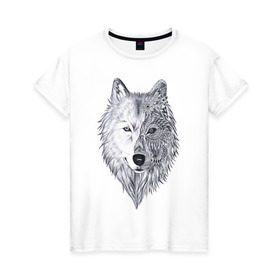Женская футболка хлопок с принтом Рисованный волк , 100% хлопок | прямой крой, круглый вырез горловины, длина до линии бедер, слегка спущенное плечо | Тематика изображения на принте: арт | волки | графика | животные | узор | хищники | черно белые