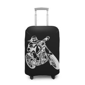 Чехол для чемодана 3D с принтом Байкер , 86% полиэфир, 14% спандекс | двустороннее нанесение принта, прорези для ручек и колес | biker | black and white | man | motorcycle | motorcyclist | silhouette | stencil | байкер | мотоцикл | мотоциклист | мужчина | силуэт | трафарет | черно белый