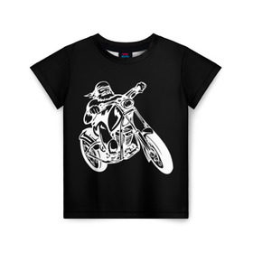 Детская футболка 3D с принтом Байкер , 100% гипоаллергенный полиэфир | прямой крой, круглый вырез горловины, длина до линии бедер, чуть спущенное плечо, ткань немного тянется | biker | black and white | man | motorcycle | motorcyclist | silhouette | stencil | байкер | мотоцикл | мотоциклист | мужчина | силуэт | трафарет | черно белый