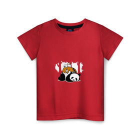Детская футболка хлопок с принтом Зверушки спят в лесу , 100% хлопок | круглый вырез горловины, полуприлегающий силуэт, длина до линии бедер | Тематика изображения на принте: зайчик | заяц | милота | мишка | панда
