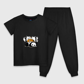 Детская пижама хлопок с принтом Зверушки спят в лесу , 100% хлопок |  брюки и футболка прямого кроя, без карманов, на брюках мягкая резинка на поясе и по низу штанин
 | Тематика изображения на принте: зайчик | заяц | милота | мишка | панда