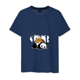 Мужская футболка хлопок с принтом Зверушки спят в лесу , 100% хлопок | прямой крой, круглый вырез горловины, длина до линии бедер, слегка спущенное плечо. | зайчик | заяц | милота | мишка | панда