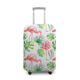 Чехол для чемодана 3D с принтом Розовые , 86% полиэфир, 14% спандекс | двустороннее нанесение принта, прорези для ручек и колес | листья | папоротник | паттерн | фламинго