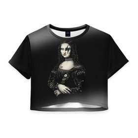 Женская футболка 3D укороченная с принтом Мона Лиза Kiss , 100% полиэстер | круглая горловина, длина футболки до линии талии, рукава с отворотами | джин симмонс | картина | пол стэнли | эйс фрейли