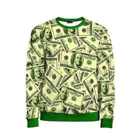 Детский свитшот 3D с принтом Benjamin Franklin , 100% полиэстер | свободная посадка, прямой крой, мягкая тканевая резинка на рукавах и понизу свитшота | 3d | benjamin franklin | америка | богатство | валюта | денежные купюры | деньги | доллар | зеленые | сша | текстуры