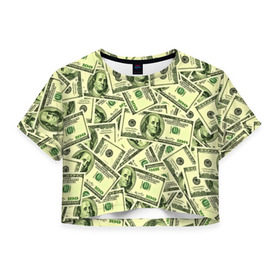 Женская футболка 3D укороченная с принтом Benjamin Franklin , 100% полиэстер | круглая горловина, длина футболки до линии талии, рукава с отворотами | Тематика изображения на принте: 3d | benjamin franklin | америка | богатство | валюта | денежные купюры | деньги | доллар | зеленые | сша | текстуры