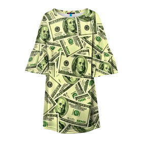 Детское платье 3D с принтом Benjamin Franklin , 100% полиэстер | прямой силуэт, чуть расширенный к низу. Круглая горловина, на рукавах — воланы | Тематика изображения на принте: 3d | benjamin franklin | америка | богатство | валюта | денежные купюры | деньги | доллар | зеленые | сша | текстуры