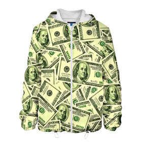 Мужская куртка 3D с принтом Benjamin Franklin , ткань верха — 100% полиэстер, подклад — флис | прямой крой, подол и капюшон оформлены резинкой с фиксаторами, два кармана без застежек по бокам, один большой потайной карман на груди. Карман на груди застегивается на липучку | Тематика изображения на принте: 3d | benjamin franklin | америка | богатство | валюта | денежные купюры | деньги | доллар | зеленые | сша | текстуры