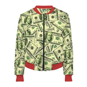 Женский бомбер 3D с принтом Benjamin Franklin , 100% полиэстер | застегивается на молнию, по бокам два кармана без застежек, мягкие манжеты, по низу бомбера и на воротнике — эластичная резинка | 3d | benjamin franklin | америка | богатство | валюта | денежные купюры | деньги | доллар | зеленые | сша | текстуры
