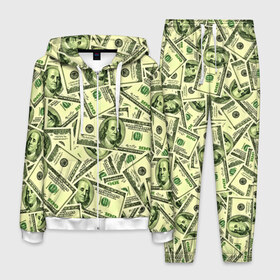 Мужской костюм 3D с принтом Benjamin Franklin , 100% полиэстер | Манжеты и пояс оформлены тканевой резинкой, двухслойный капюшон со шнурком для регулировки, карманы спереди | Тематика изображения на принте: 3d | benjamin franklin | америка | богатство | валюта | денежные купюры | деньги | доллар | зеленые | сша | текстуры