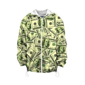Детская куртка 3D с принтом Benjamin Franklin , 100% полиэстер | застежка — молния, подол и капюшон оформлены резинкой с фиксаторами, по бокам — два кармана без застежек, один потайной карман на груди, плотность верхнего слоя — 90 г/м2; плотность флисового подклада — 260 г/м2 | Тематика изображения на принте: 3d | benjamin franklin | америка | богатство | валюта | денежные купюры | деньги | доллар | зеленые | сша | текстуры