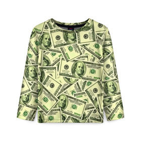 Детский лонгслив 3D с принтом Benjamin Franklin , 100% полиэстер | длинные рукава, круглый вырез горловины, полуприлегающий силуэт
 | Тематика изображения на принте: 3d | benjamin franklin | америка | богатство | валюта | денежные купюры | деньги | доллар | зеленые | сша | текстуры