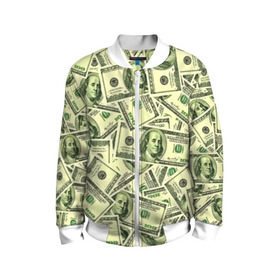 Детский бомбер 3D с принтом Benjamin Franklin , 100% полиэстер | застегивается на молнию, по бокам два кармана без застежек, мягкие манжеты, по низу бомбера и на воротнике — эластичная резинка | 3d | benjamin franklin | америка | богатство | валюта | денежные купюры | деньги | доллар | зеленые | сша | текстуры