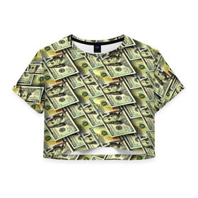 Женская футболка 3D укороченная с принтом Деньги , 100% полиэстер | круглая горловина, длина футболки до линии талии, рукава с отворотами | 3d | benjamin franklin | америка | богатство | валюта | денежные купюры | деньги | доллар | зеленые | сша | текстуры