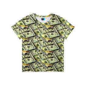 Детская футболка 3D с принтом Деньги , 100% гипоаллергенный полиэфир | прямой крой, круглый вырез горловины, длина до линии бедер, чуть спущенное плечо, ткань немного тянется | 3d | benjamin franklin | америка | богатство | валюта | денежные купюры | деньги | доллар | зеленые | сша | текстуры