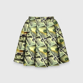 Детская юбка-солнце 3D с принтом Деньги , 100% полиэстер | Эластичный пояс, крупные складки | 3d | benjamin franklin | америка | богатство | валюта | денежные купюры | деньги | доллар | зеленые | сша | текстуры