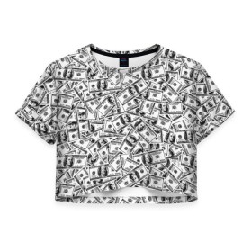 Женская футболка 3D укороченная с принтом Benjamin Franklin $ , 100% полиэстер | круглая горловина, длина футболки до линии талии, рукава с отворотами | 3d | benjamin franklin | америка | богатство | валюта | денежные купюры | деньги | доллар | зеленые | сша | текстуры